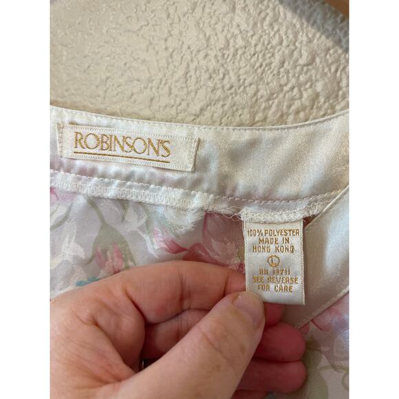 VTG Robinson’s Pink & Blue Floral Silky V Neck Long MuMu Grandma Nightgown Large - Picture 5 of 12